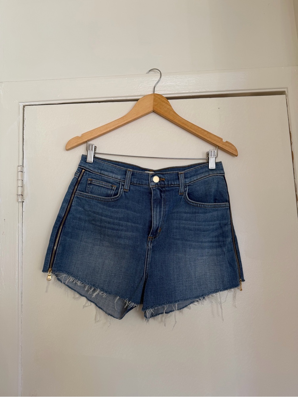 L'AGENCE Ryland Denim Shorts with Side Zipper Detail